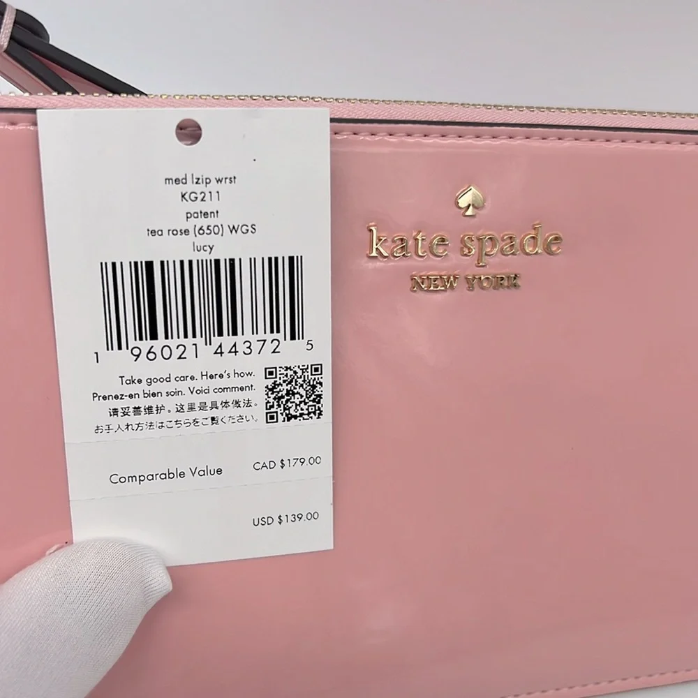 Kate Spade Lucy Patent Leather Medium L-zip Wristlet Tea Rose